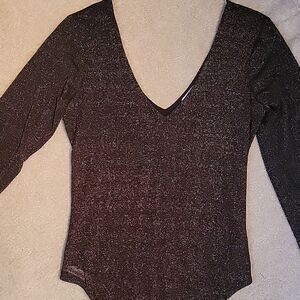 Socialite bronze metallic v neck long sleeve bodysuit L